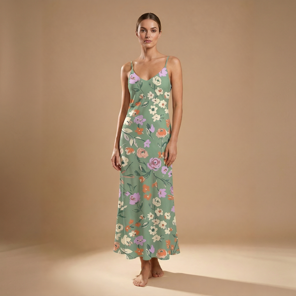 Garden Party sleeveless maxi dress front view - boho floral all over print fashion