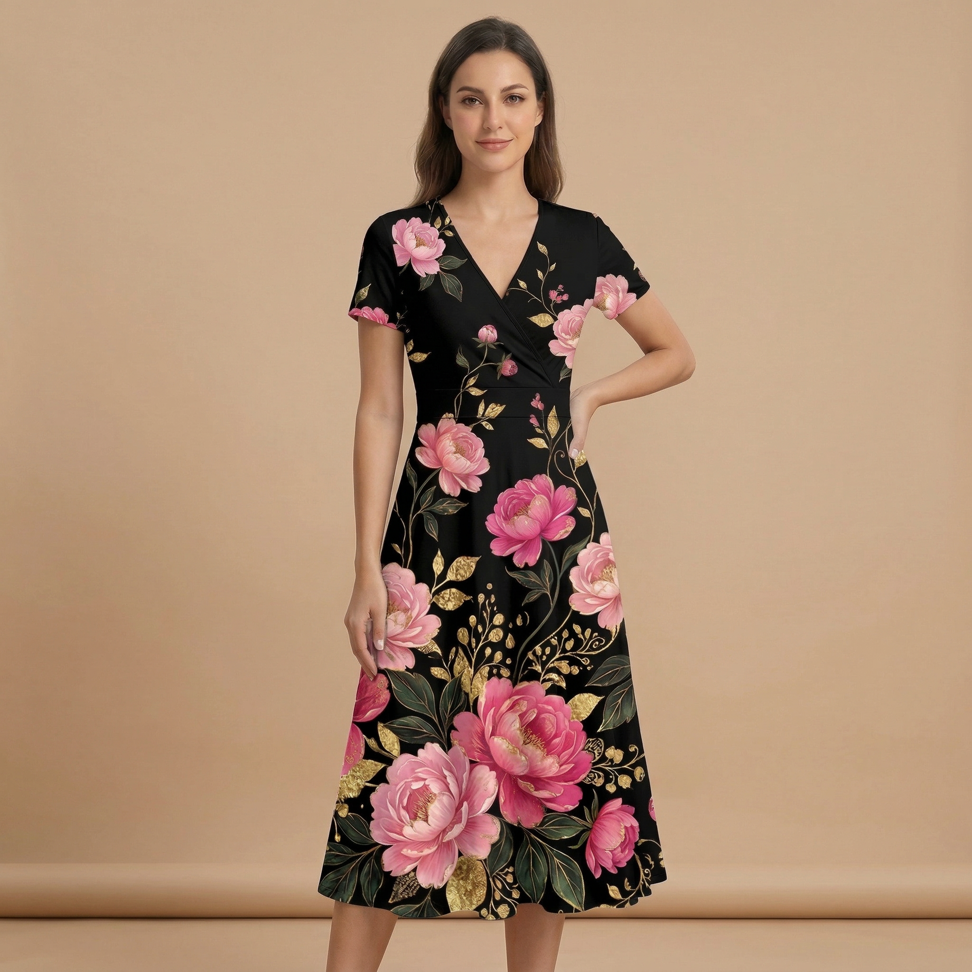 black dress pink flowers Ava Presley 26348 Homecoming Floral Short Cocktail Constructed from partially lined knit mesh embroidered with multicoloured florals Kaiia exclusive double layered slinky