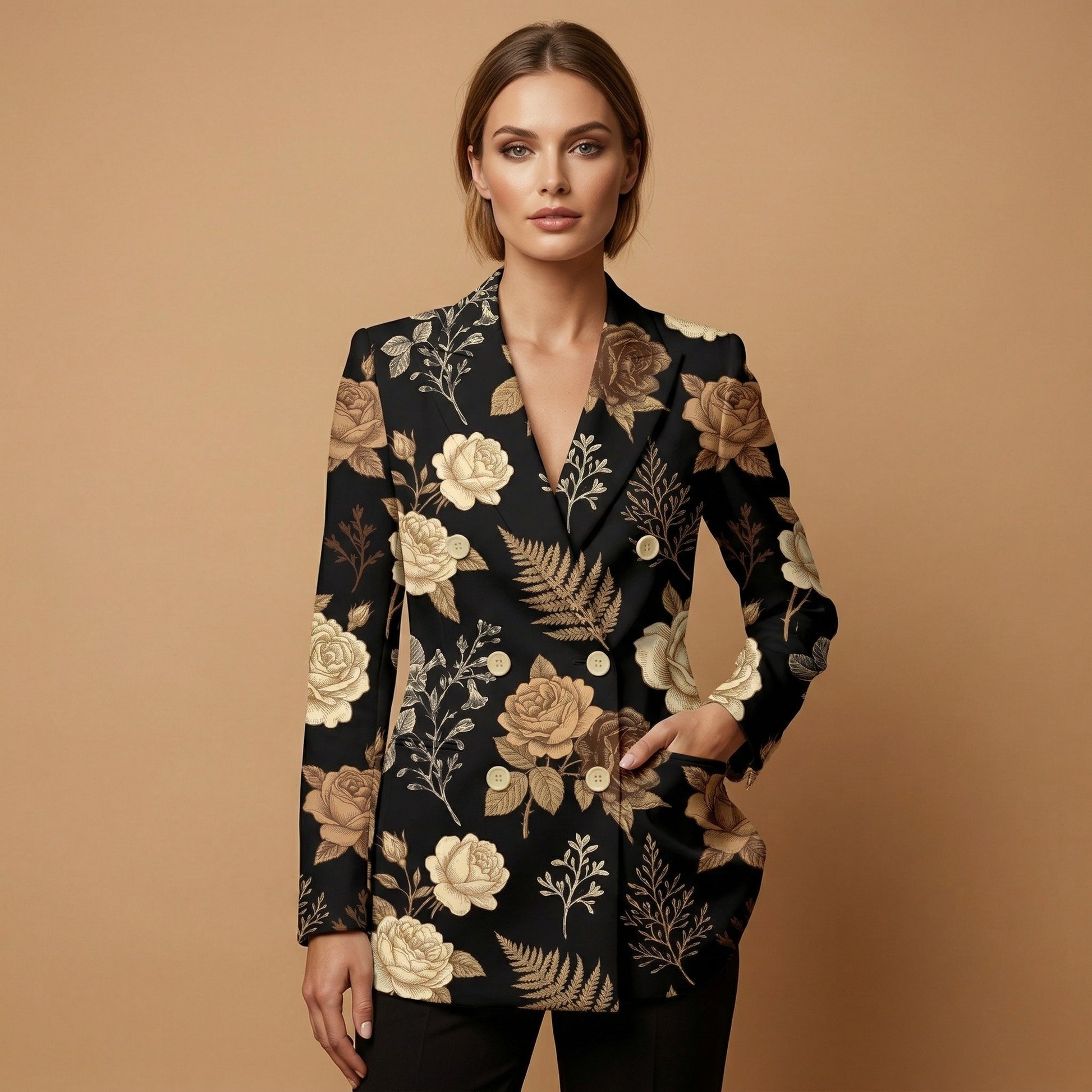 Dark Floral Garden All-Over Print Casual Blazer | Dark Floral Women's — front view