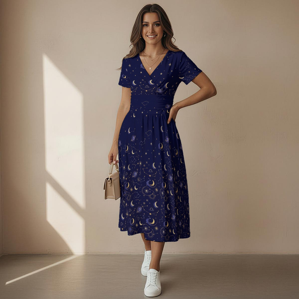 Celestial Midnight V-Neck Midi Dress