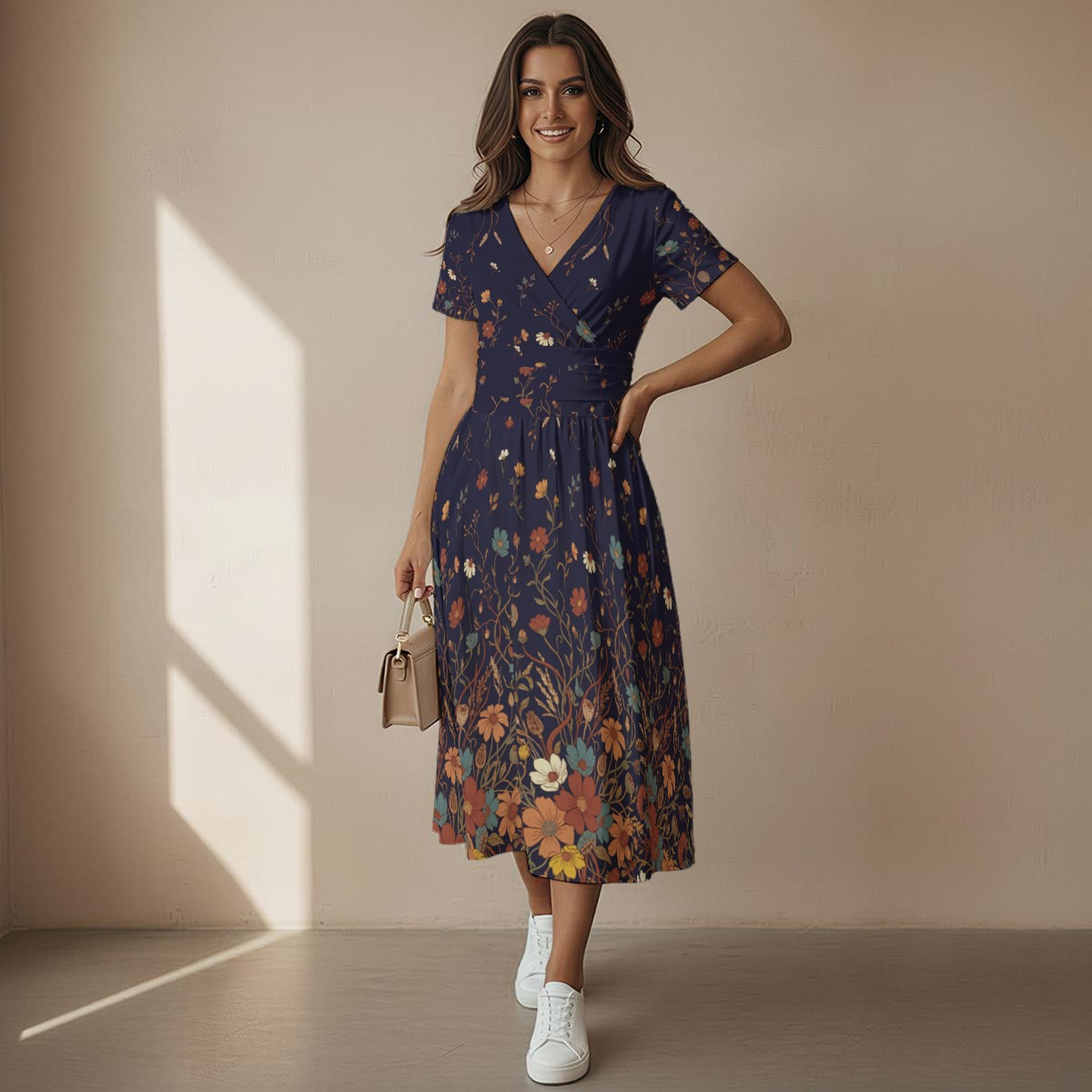 Dark Floral Rose Midi Dress