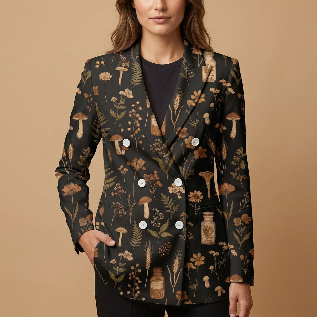 Dark Cottagecore All-Over Print Casual Blazer | Dark Cottagecore Women — front view