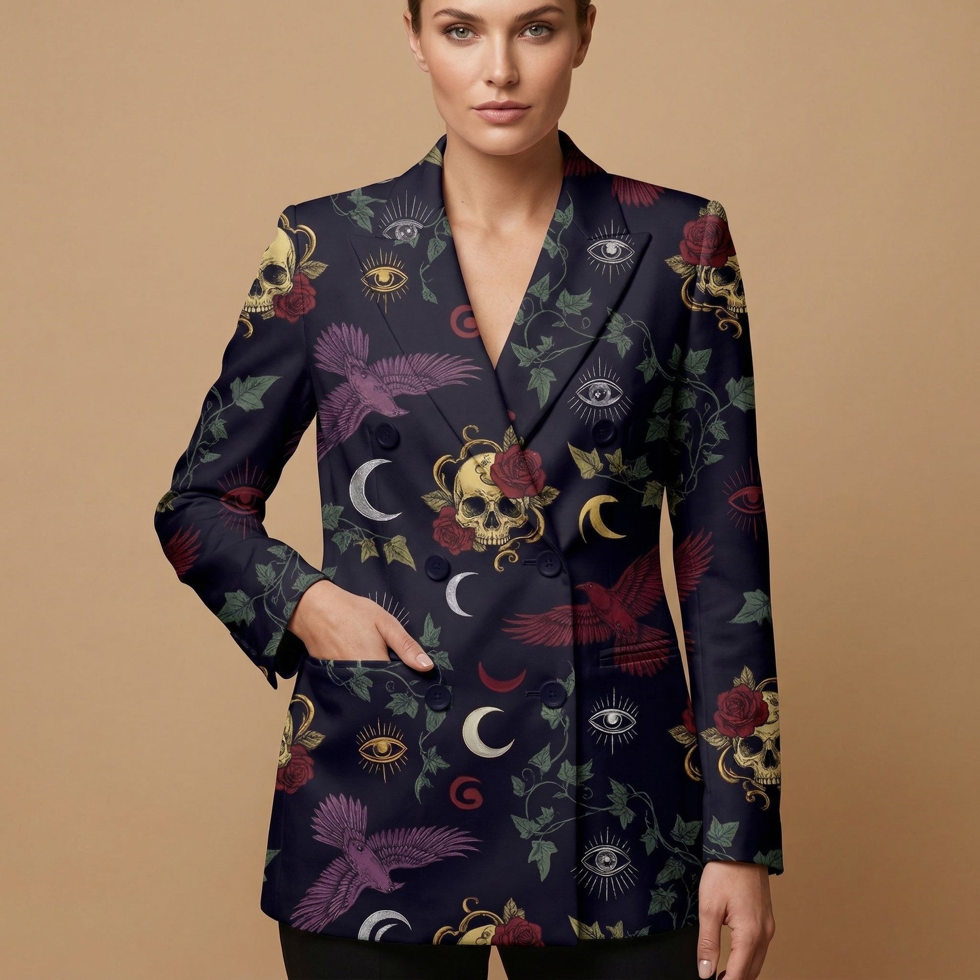 Whimsigoth Eclipse All-Over Print Casual Blazer | Whimsigoth Women's B — front view