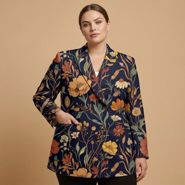 Dark Floral Rose All-Over Print Casual Blazer | Dark Floral Women's Bl — front view