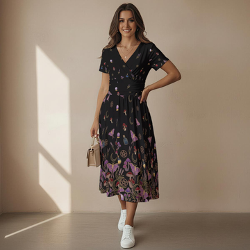 Whimsigoth Midnight V-Neck Midi Dress