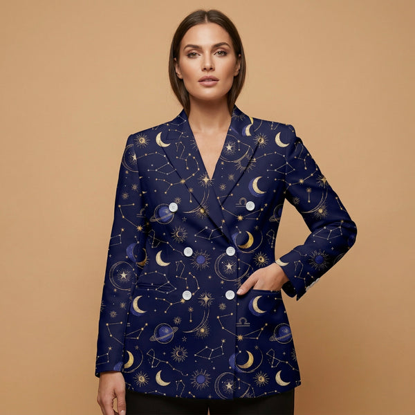 Celestial Midnight All-Over Print Casual Blazer | Celestial Women's Bl — front view