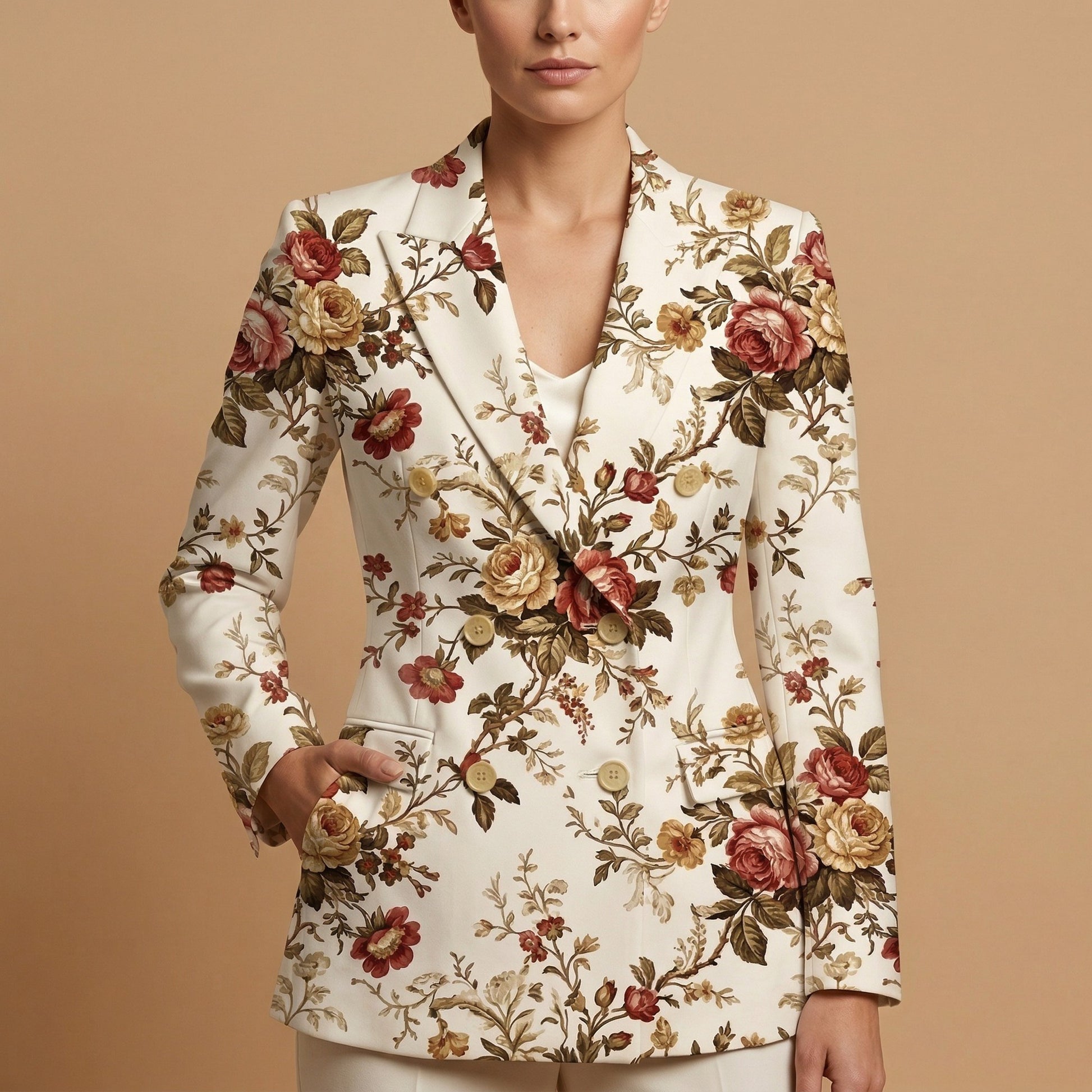 Vintage Floral All-Over Print Casual Blazer | Vintage Floral Women's B — front view