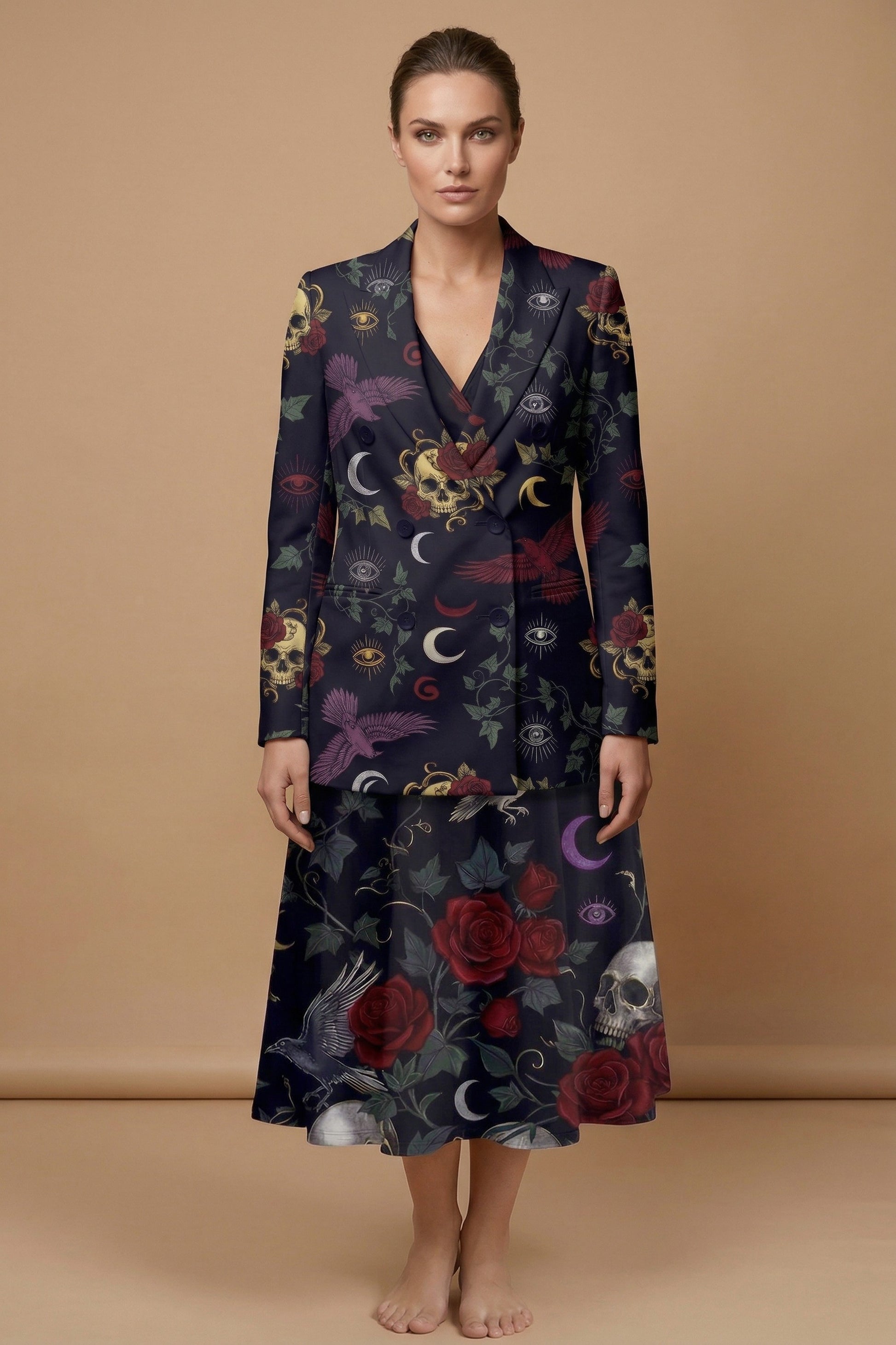 Dark Botanical Two Piece Set Women - Gothic Blazer & Midi Dress Dark Botanical Two Piece Set Women - Gothic Blazer & Midi Dress