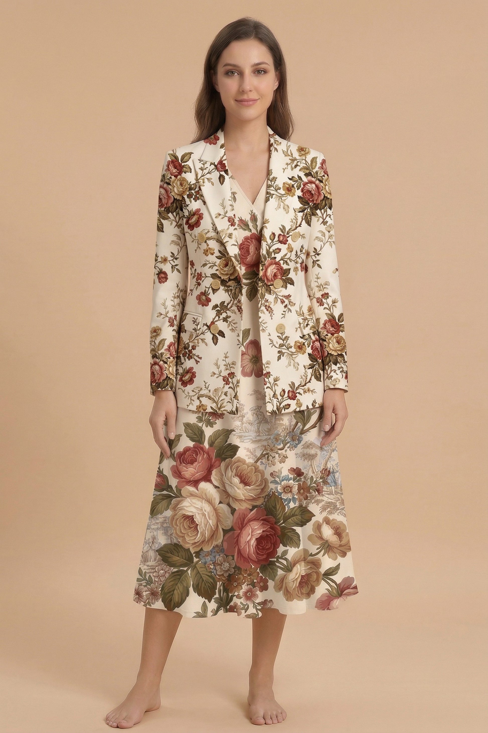 Vintage Floral Blazer + Dress Set | Vintage Floral Matching Outfit — complete outfit front view