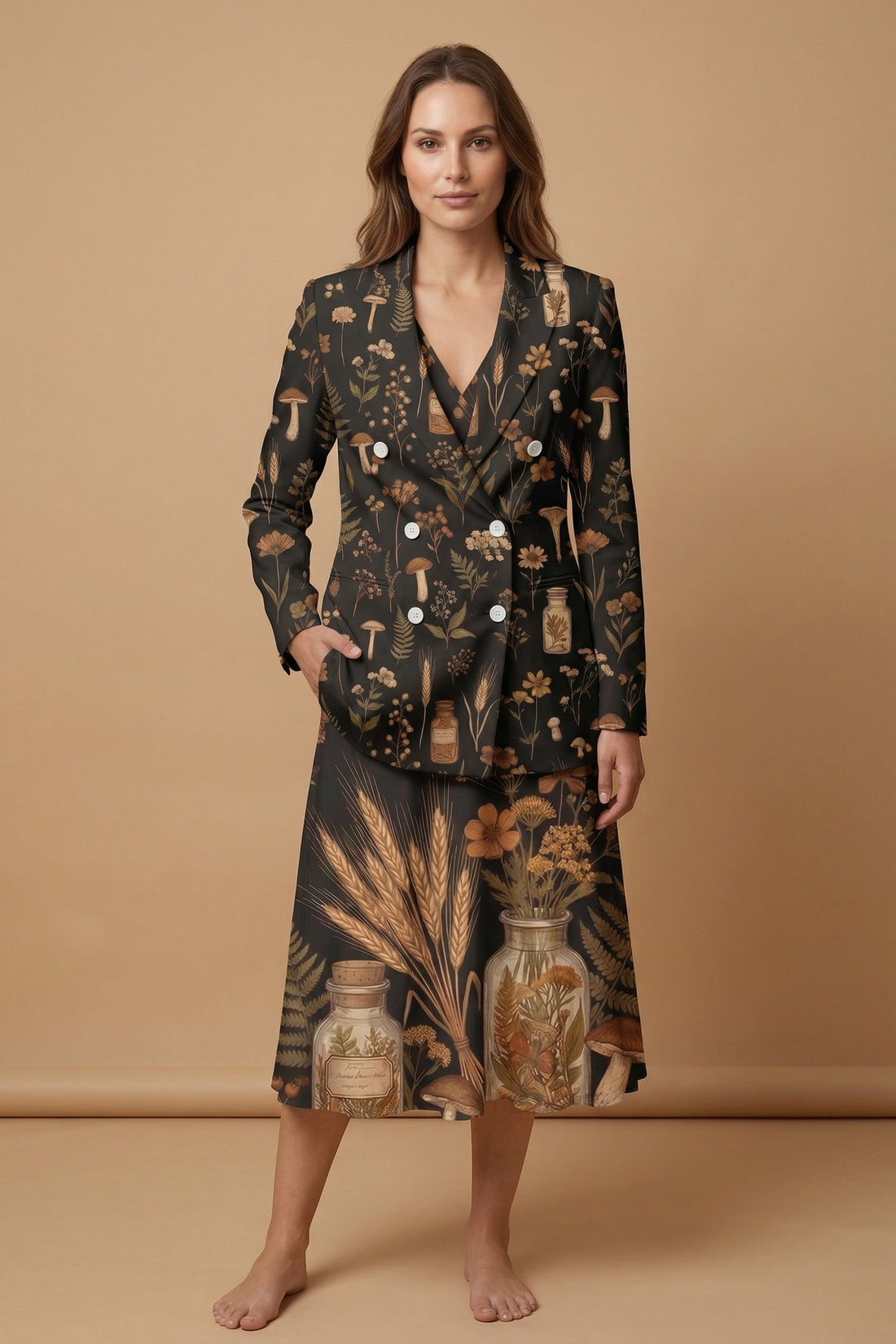 Dark Cottagecore Blazer + Dress Set | Dark Cottagecore Matching Outfit — complete outfit front view