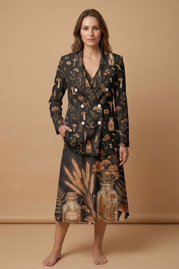 Dark Cottagecore Blazer + Dress Set | Dark Cottagecore Matching Outfit — complete outfit front view