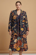 Dark Floral Rose (Variant A) Blazer + Dress Set | Dark Floral Matching — complete outfit front view