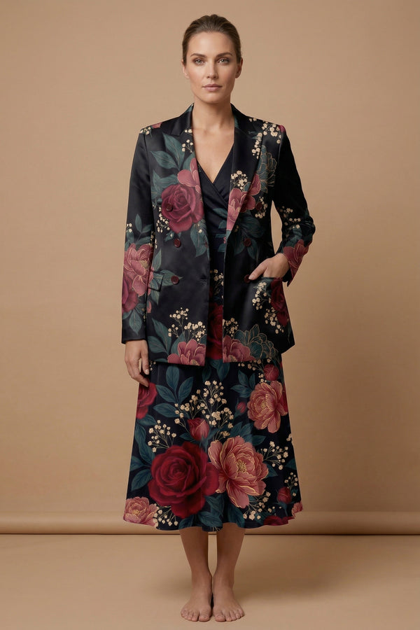 Dark Floral Classic (Variant A) Blazer + Dress Set | Dark Floral Match — complete outfit front view