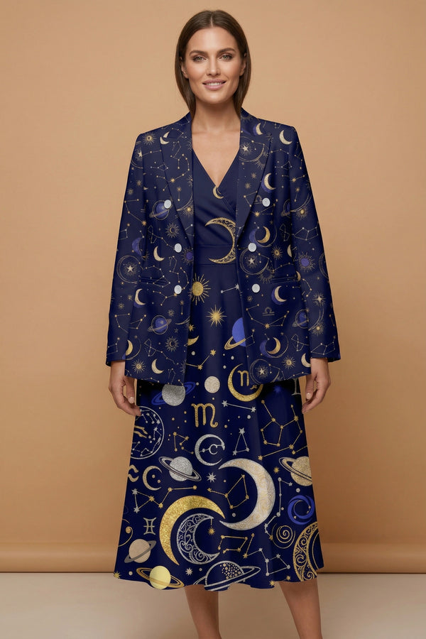 Celestial Midnight Blazer + Dress Set | Celestial Matching Outfit — complete outfit front view