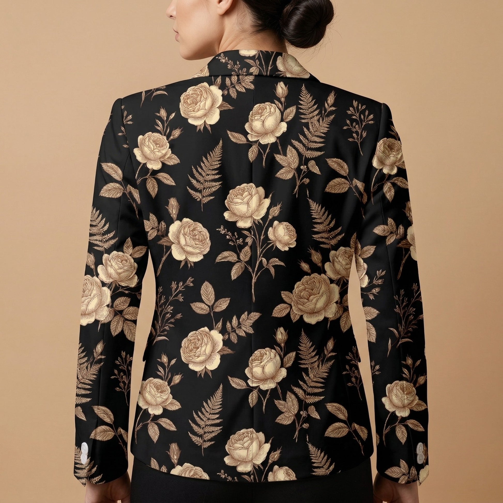 Dark Floral Garden All-Over Print Casual Blazer | Dark Floral Women's — back view showing full print design