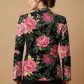 Dark Floral Noir All-Over Print Casual Blazer | Dark Floral Women's Bl — back view showing full print design