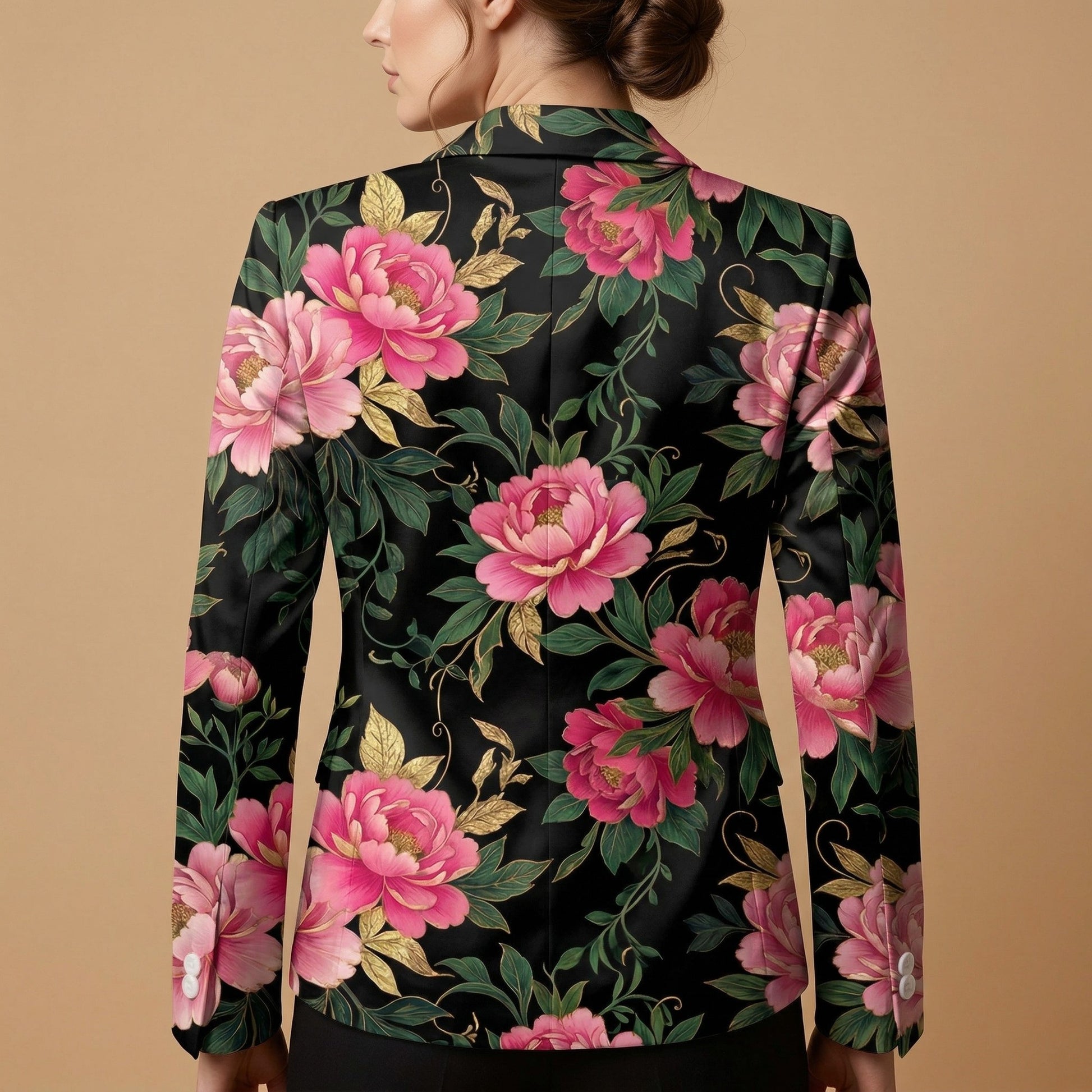 Dark Floral Noir All-Over Print Casual Blazer | Dark Floral Women's Bl — back view showing full print design