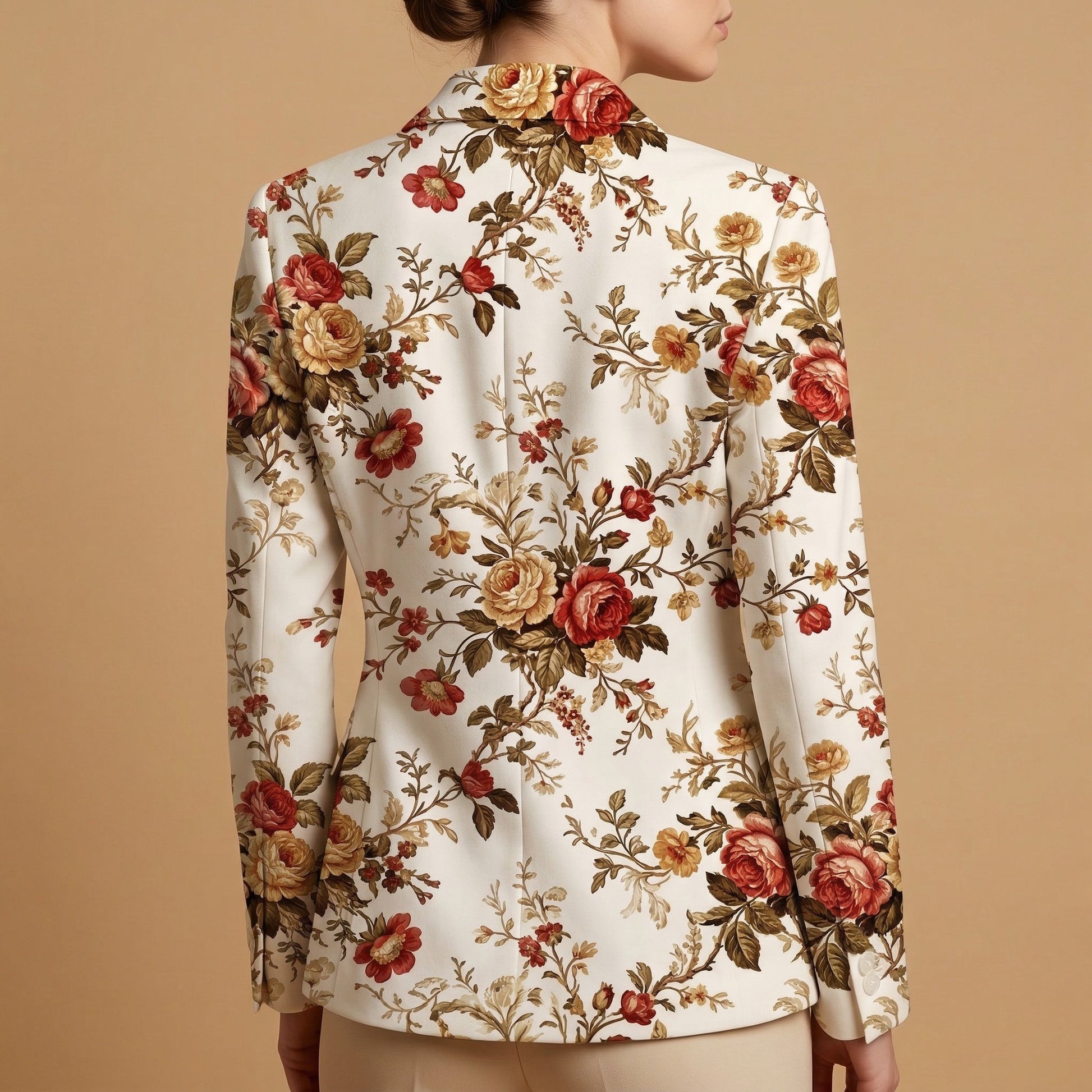 Vintage Floral All-Over Print Casual Blazer | Vintage Floral Women's B — back view showing full print design