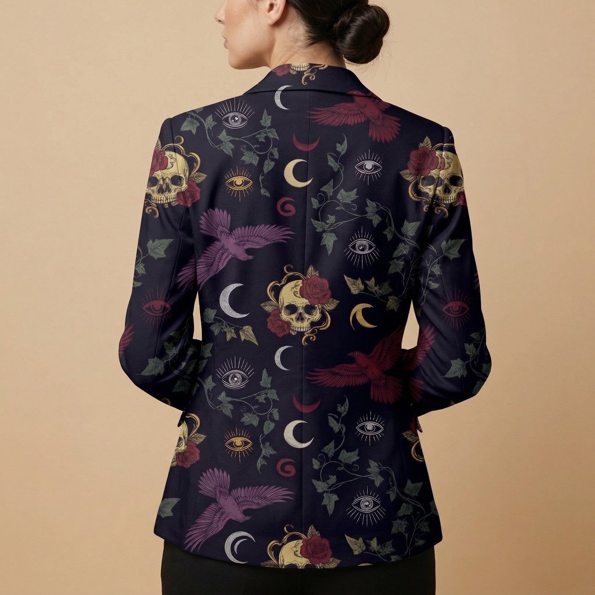 Whimsigoth Eclipse All-Over Print Casual Blazer | Whimsigoth Women's B — back view showing full print design