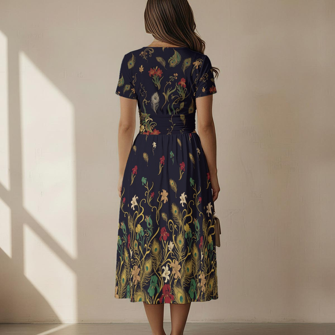 Art Nouveau Dark V-Neck Midi Dress