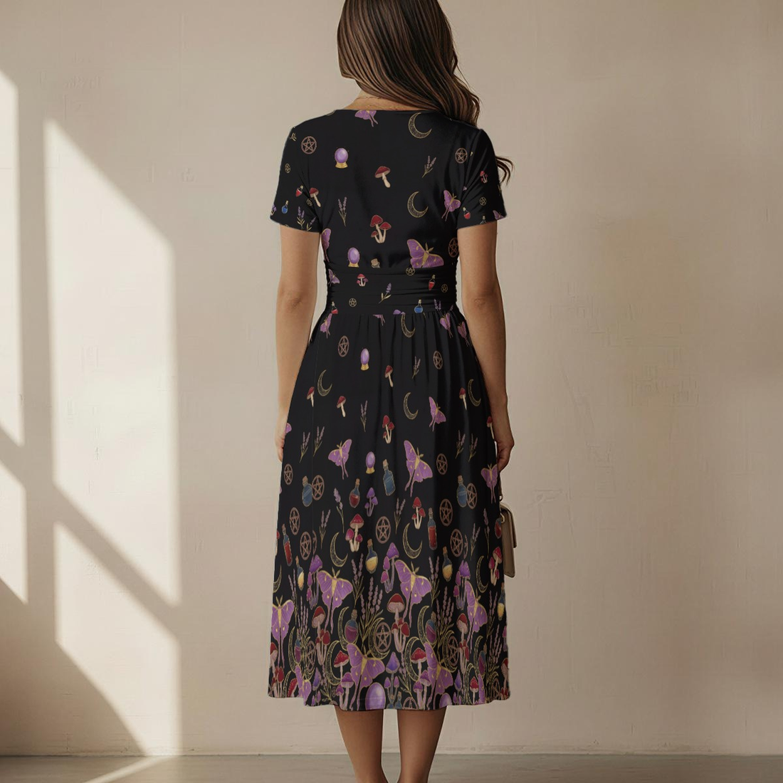 Whimsigoth Midnight V-Neck Midi Dress