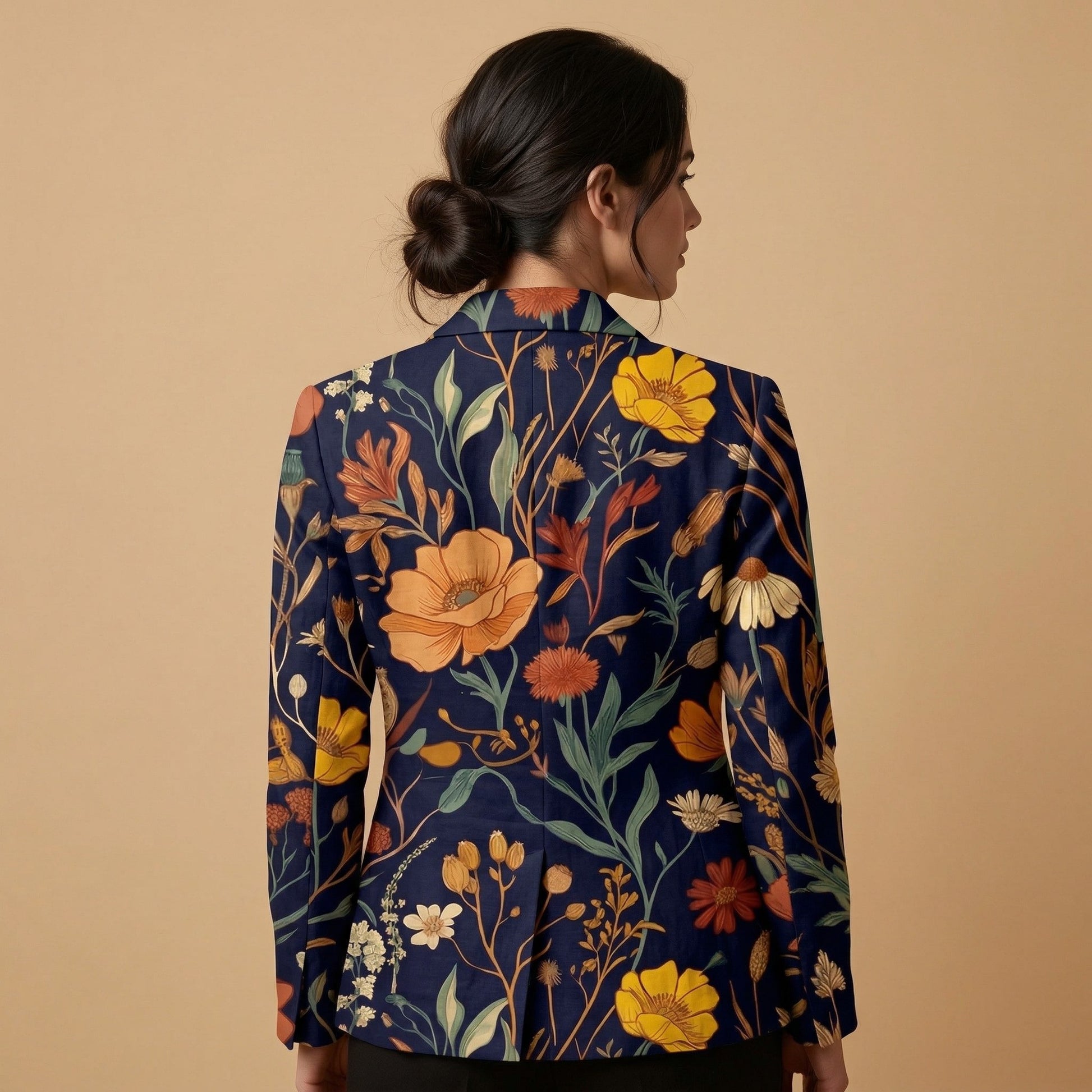 Dark Floral Rose All-Over Print Casual Blazer | Dark Floral Women's Bl — back view showing full print design