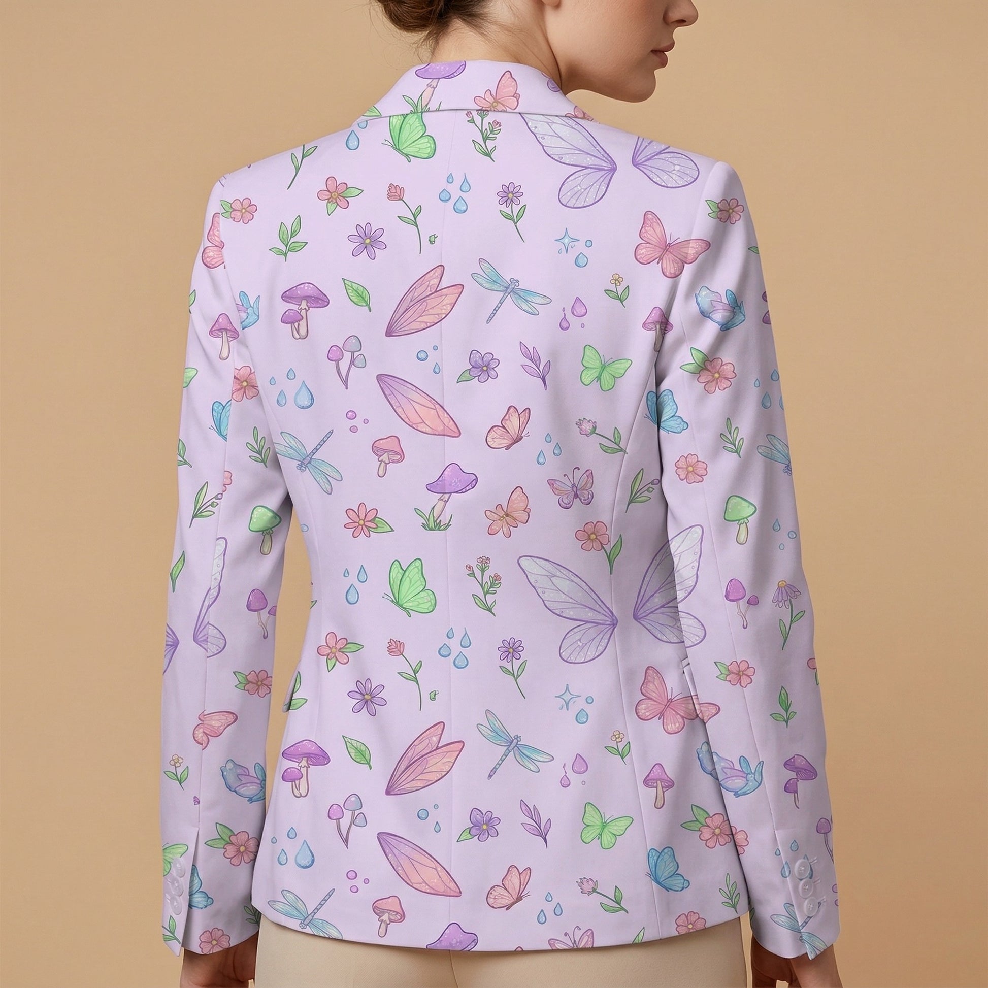 Fairycore Bloom All-Over Print Casual Blazer | Fairycore Women's Blaze — back view showing full print design