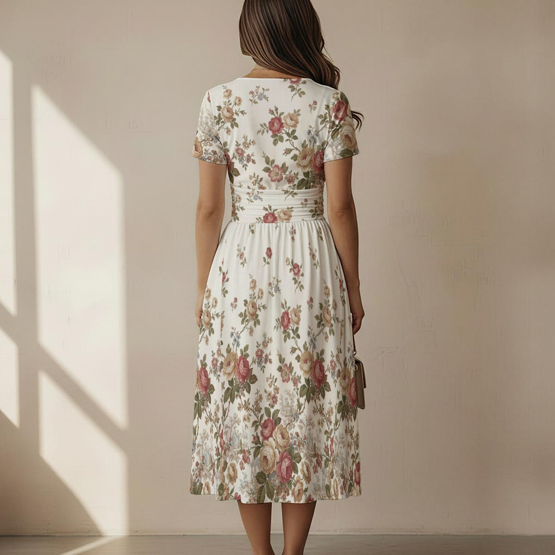 Vintage Floral V-Neck Midi Dress