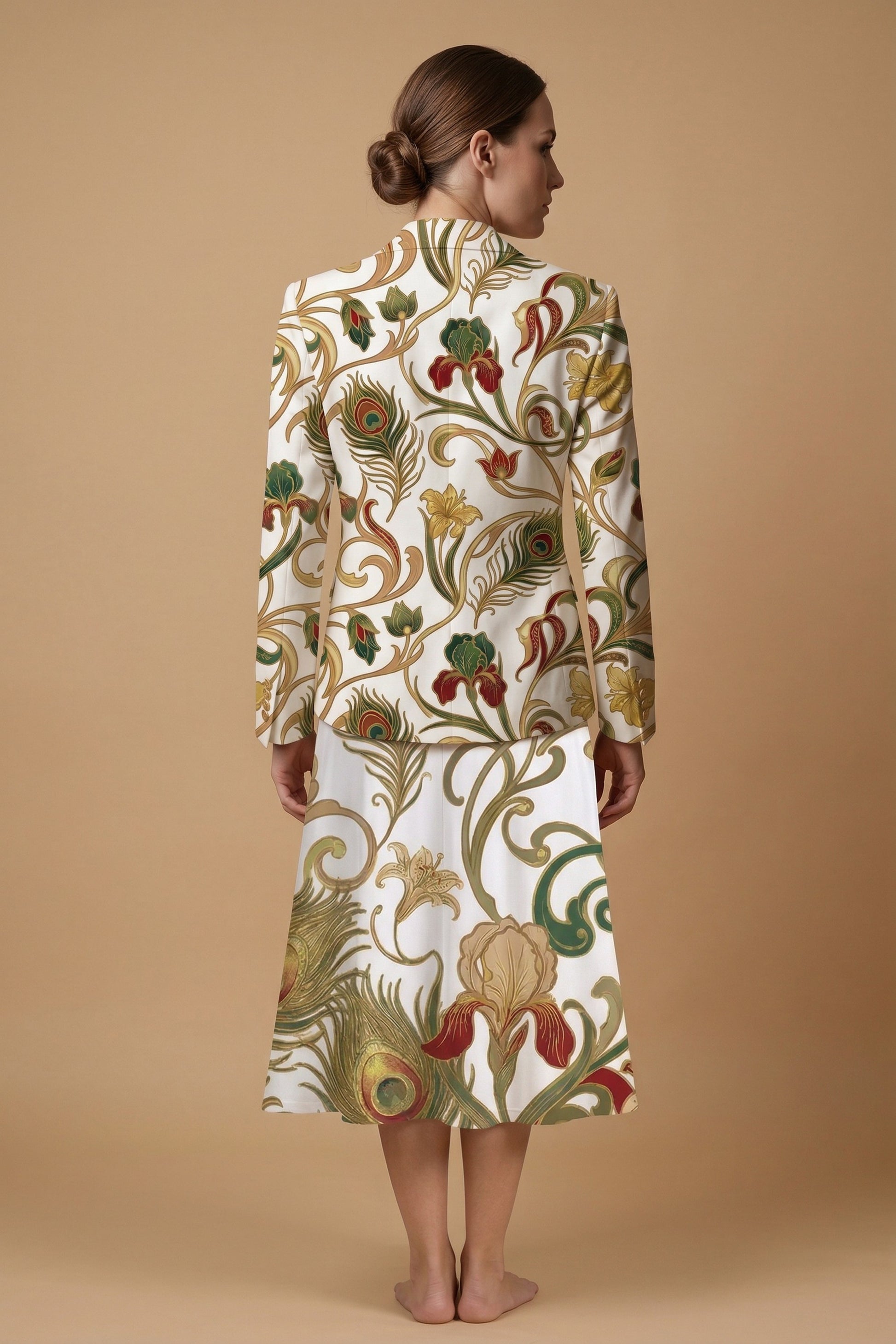 Art Nouveau Gold (Variant A) Blazer + Dress Set | Art Nouveau Matching — complete outfit back view