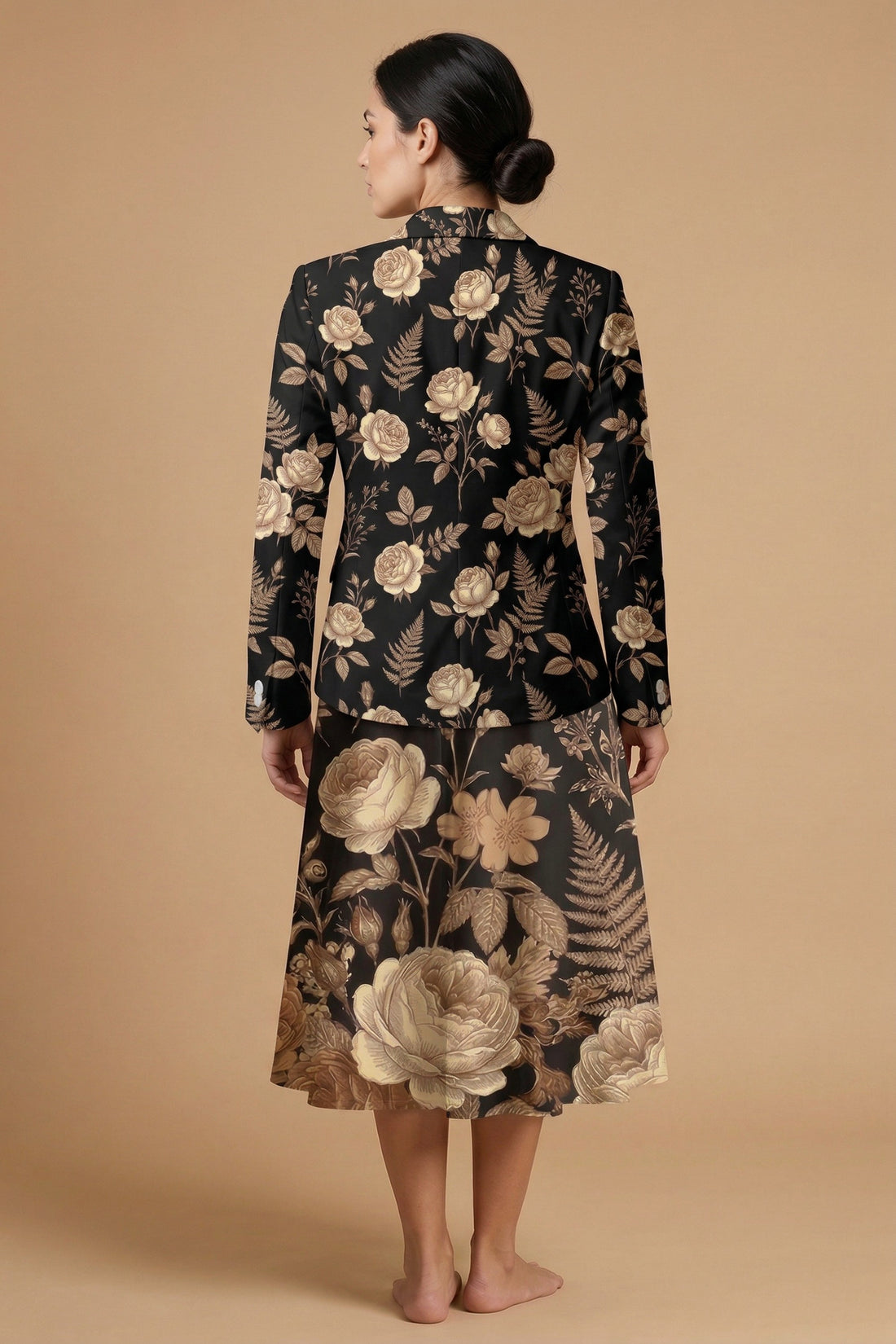 Dark Floral Garden (Variant B) Blazer + Dress Set | Dark Floral Matchi — complete outfit front view