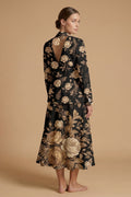 Dark Floral Garden (Variant A) Blazer + Dress Set | Dark Floral Matchi — complete outfit back view