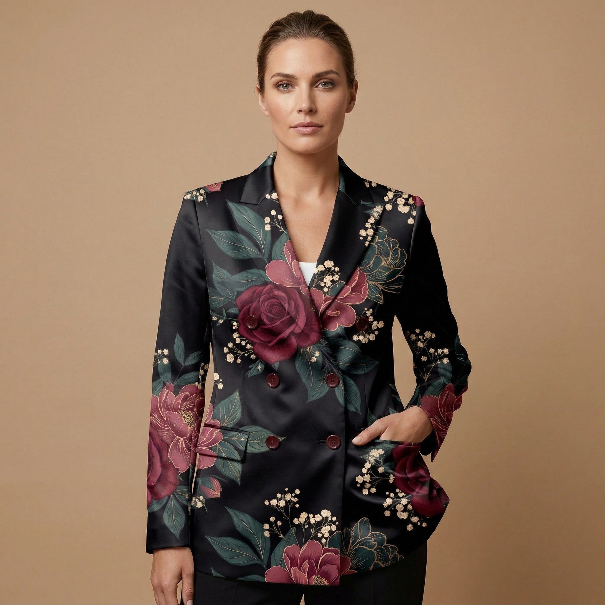 Dark Floral Classic (Variant B) Blazer + Dress Set | Dark Floral Match — blazer front view