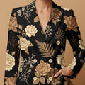 Dark Floral Garden All-Over Print Casual Blazer | Dark Floral Women's — closeup detail / blazer front view