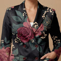 Dark Floral Classic All-Over Print Casual Blazer | Dark Floral Women's — closeup detail / blazer front view
