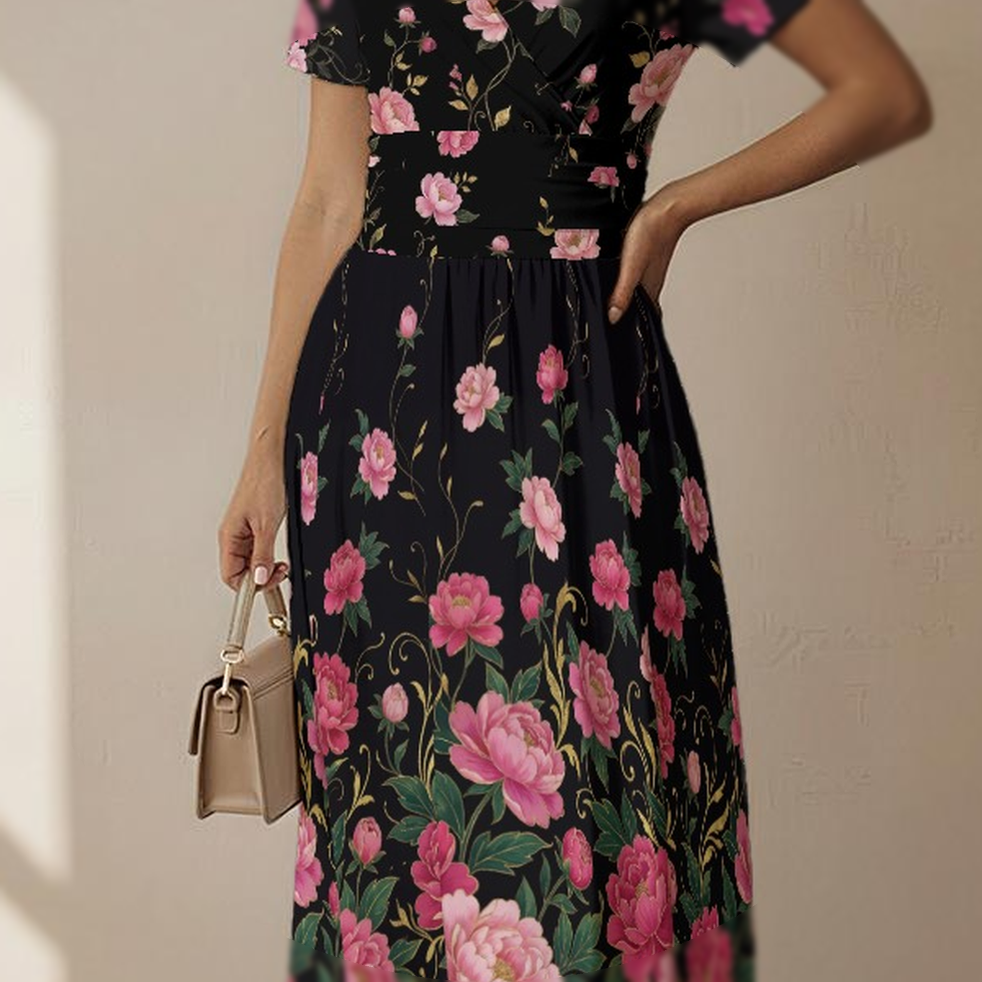 black and pink floral dress Dark Floral Noir Midi Dress