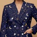 Celestial Midnight All-Over Print Casual Blazer | Celestial Women's Bl — closeup detail / blazer front view