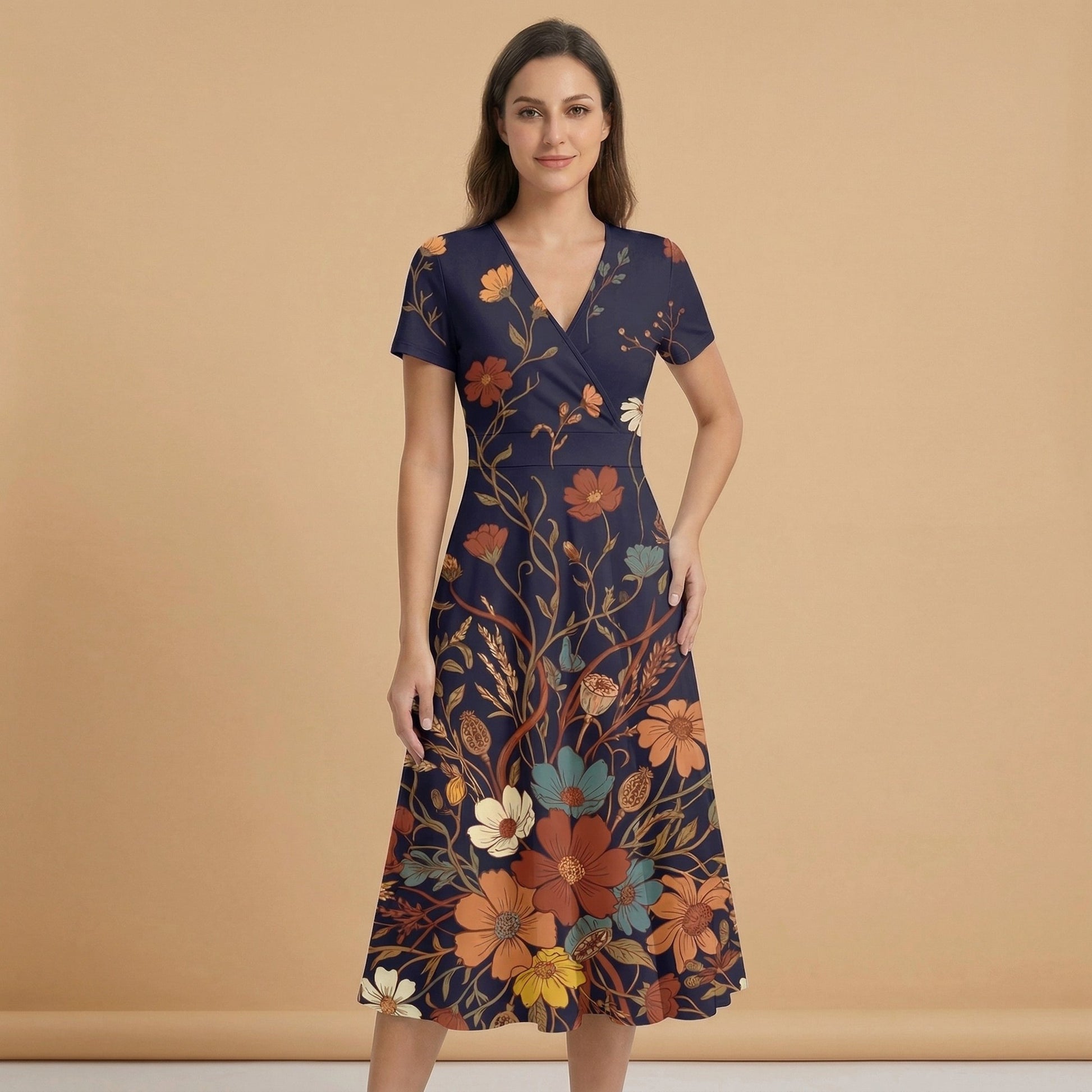 Dark Floral Rose (Variant A) Blazer + Dress Set | Dark Floral Matching — dress front view