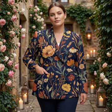 Dark Floral Rose All-Over Print Casual Blazer | Dark Floral Women's Bl — dress front view