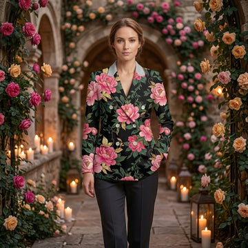 Dark Floral Noir All-Over Print Casual Blazer | Dark Floral Women's Bl — dress front view