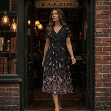 Whimsigoth Midnight V-Neck Midi Dress