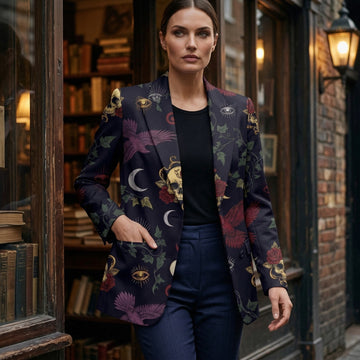 Whimsigoth Eclipse All-Over Print Casual Blazer | Whimsigoth Women's B — dress front view