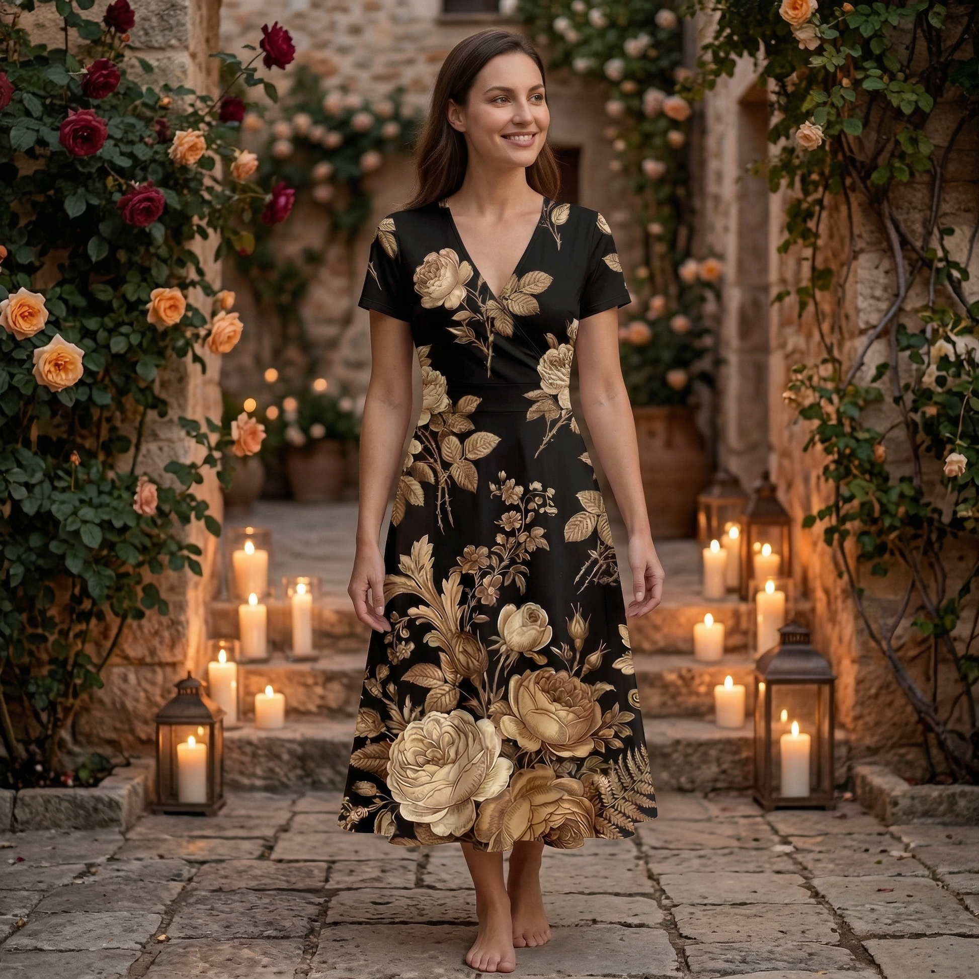light before dark vixen floral midi dress Dark Floral Garden Midi Dress