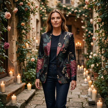 Dark Floral Classic All-Over Print Casual Blazer | Dark Floral Women's — dress front view