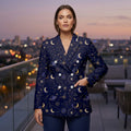Celestial Midnight All-Over Print Casual Blazer | Celestial Women's Bl — dress front view