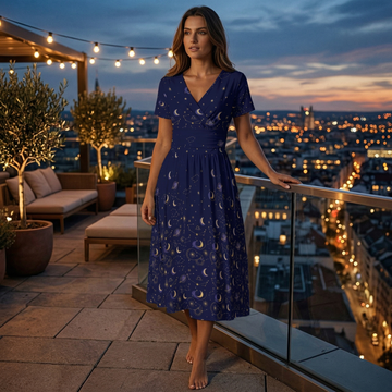 Celestial Midnight V-Neck Midi Dress