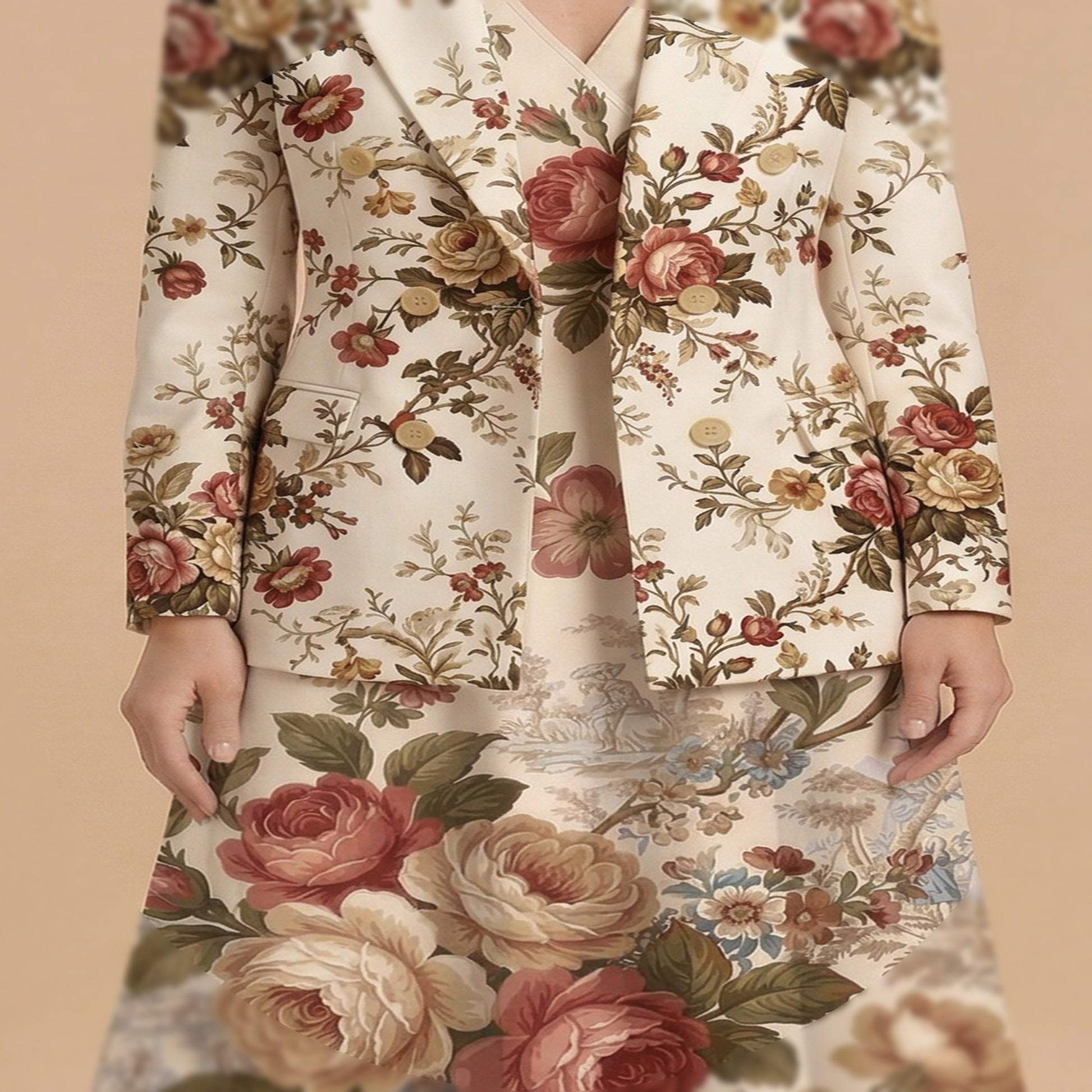 Vintage Floral Blazer + Dress Set | Vintage Floral Matching Outfit — fabric detail closeup