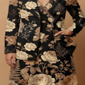 Dark Floral Garden (Variant B) Blazer + Dress Set | Dark Floral Matchi — fabric detail closeup