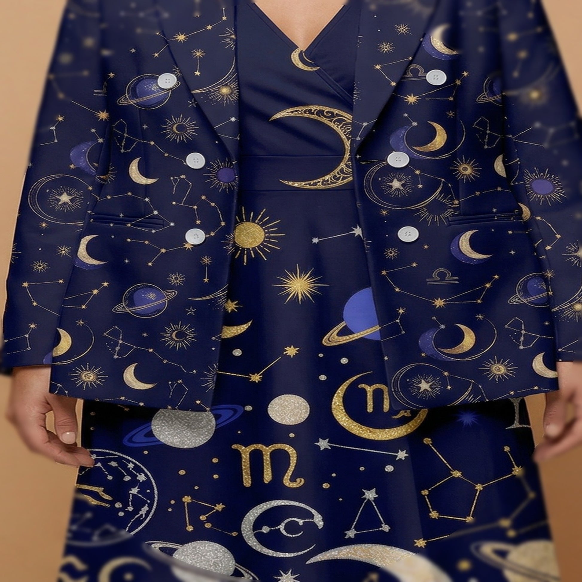 Celestial Midnight Blazer + Dress Set | Celestial Matching Outfit — fabric detail closeup