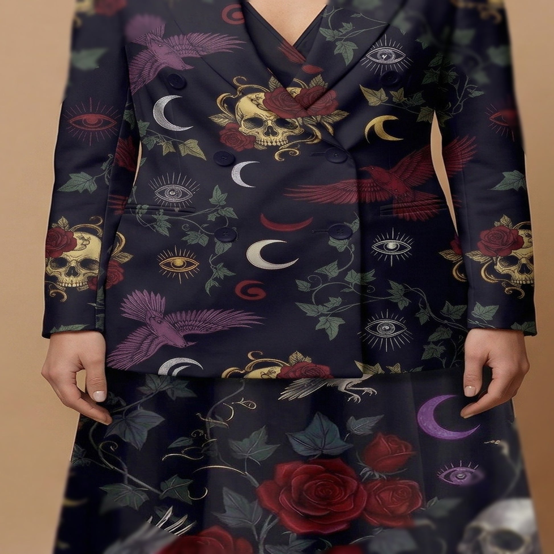 Whimsigoth Eclipse Blazer + Dress Set | Whimsigoth Matching Outfit — fabric detail closeup