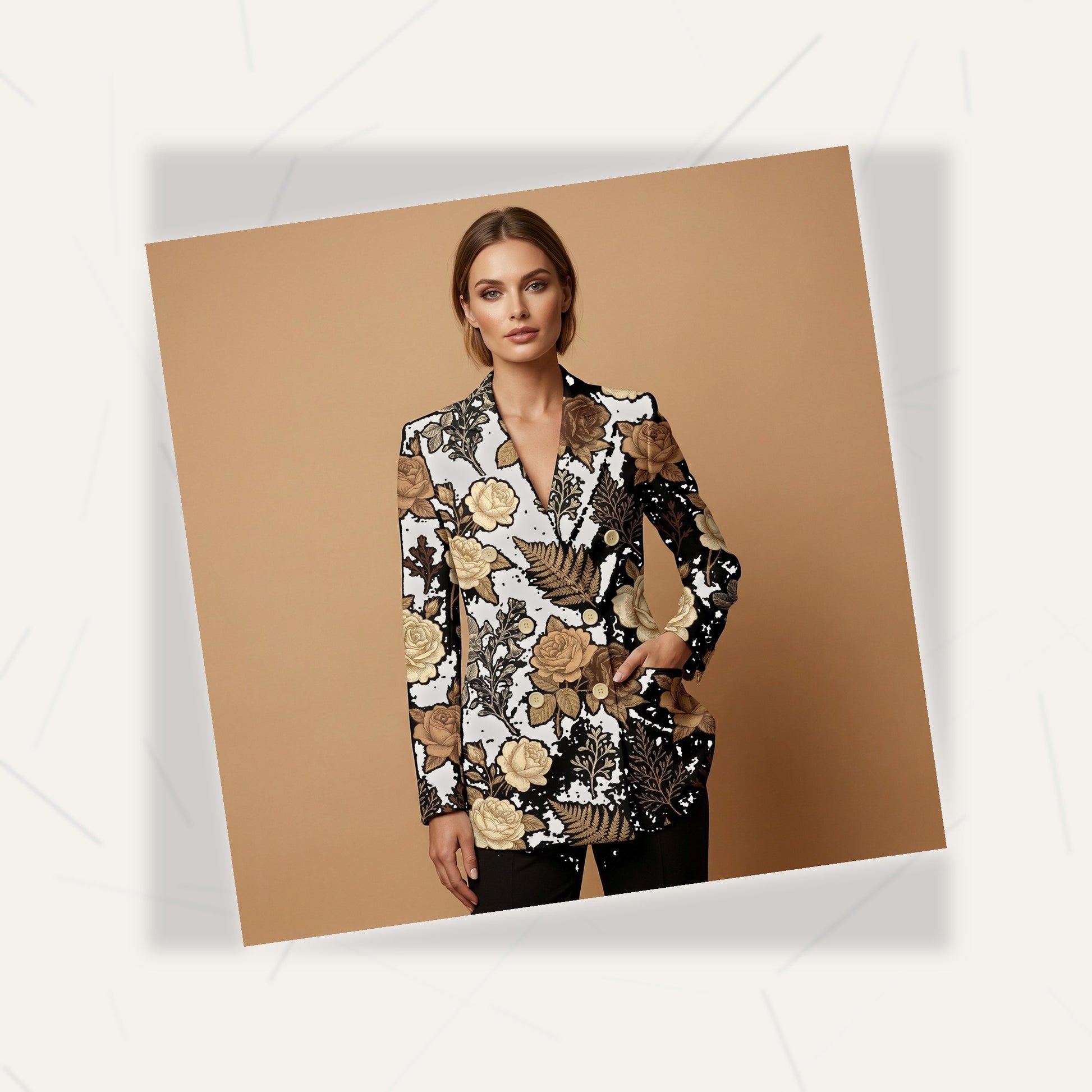 Dark Floral Garden All-Over Print Casual Blazer | Dark Floral Women's — fabric detail closeup, sublimation print quality